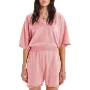 Mother The Boxy V-Neck Crop Sweater Top Blouse Viscose Cotton Rose Pink XS ~NEW!